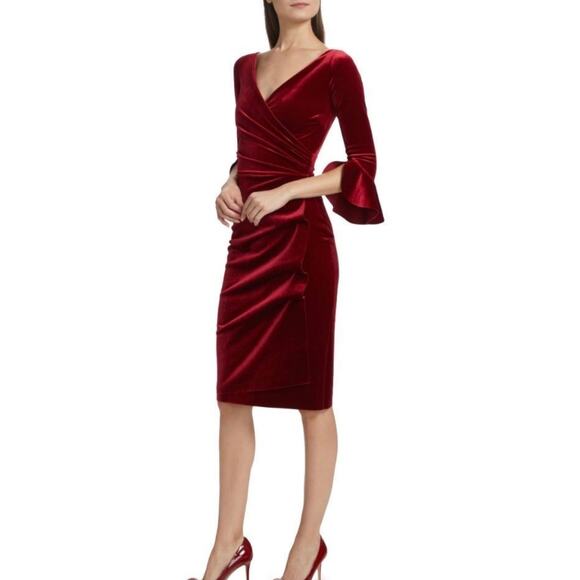 Chiara Boni La Petite Robe NWOT Garnet Red Triana Velvet Faux Wrap Midi Dress - Picture 1 of 11